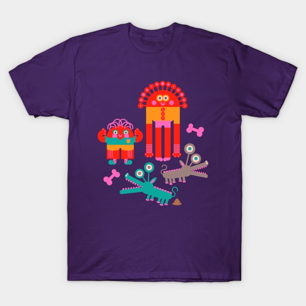 MONSTERS AND THEIR PETS Cute Kawaii Funny Alien Monsters with Pets Bones and Poo - UnBlink Studio by Jackie Tahara T-Shirt by UnBlink Studio by Jackie Tahara